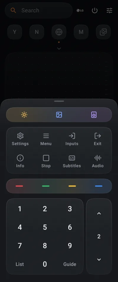 The More sheet with picture and power controls